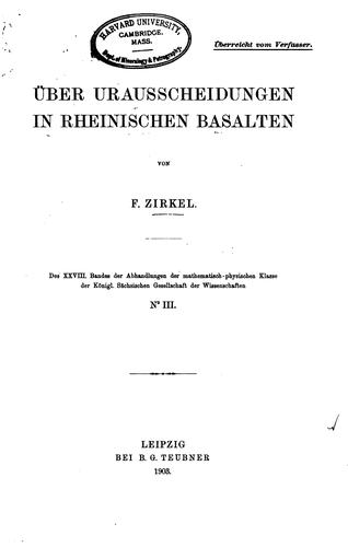 Cover for Über Urausscheidungen in rheinischen Basalten