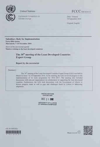 Cover for Report on the 30th meeting of the Least Developed Countries Expert Group