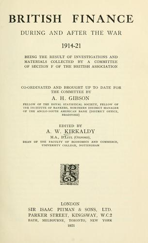 Cover for British finance during and after the war, 1914-21