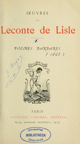 Cover for Oeuvres de Leconte de Lisle