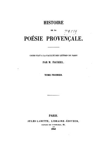 Cover for Histoire de la poésie provençale