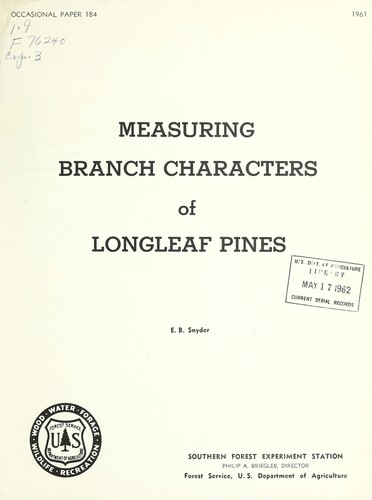Cover for Measuring branch characters of longleaf pines
