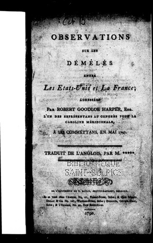 Cover for Observations sur les démêlés entre les Etats-Unis et la France