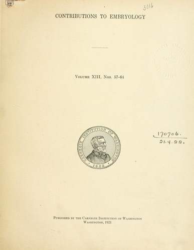 Cover for Contributions to embryology