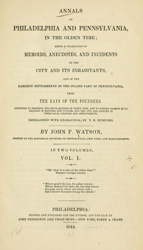 Cover for Annals of Philadelphia and Pennsylvania, in the olden time