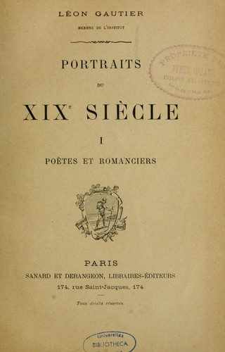Cover for Portraits du XIXe siècle