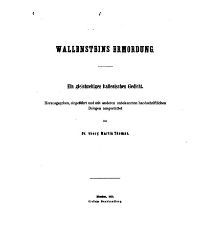 Cover for Wallensteins Ermordung: Ein gleichzeitiges italienisches Gedicht