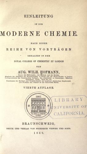 Cover for Einleitung in die moderne chemie