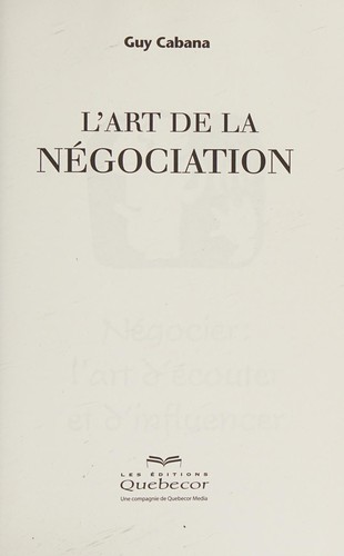 Cover for L'art de la négociation