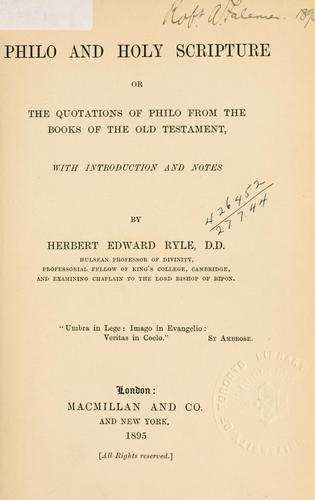 Cover for Philo and Holy Scripture