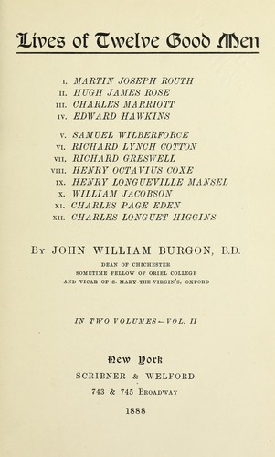 Cover for Lives of twelve good men