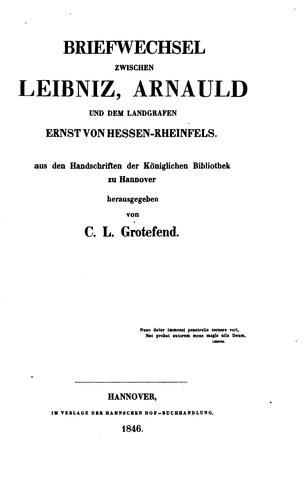 Cover for Briefwechsel zwischen Leibniz, Arnauld und dem Landgrafen Ernst von Hessen-Rheinfels.