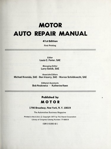 Cover for Motor Auto Repair Manual 1978