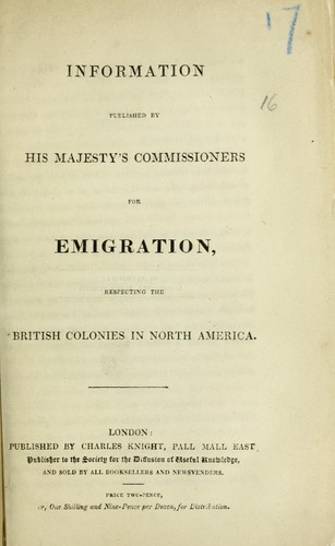 Cover for Information published by His Majesty's Commissioners for Emigration, respecting the British colonies in North America