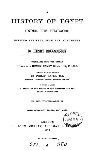 Cover for A History of Egypt Under the Pharaohs Derived Entirely from the Monuments