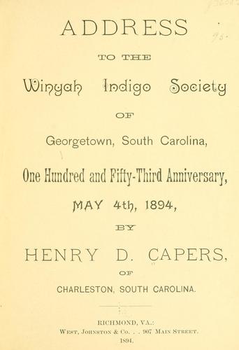 Cover for Address to the Winyah indigo society of Georgetown