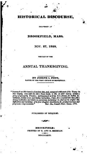 Cover for An Historical Dicourse, Delivered at Brookfield, Mass, Nov. 27,1828: The Day of the Annual ...