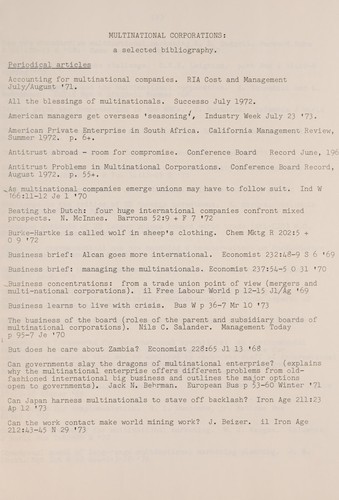 Cover for MULTINATIONAL CORPORATIONS - A SELECTED BIBLIOGRAPHY