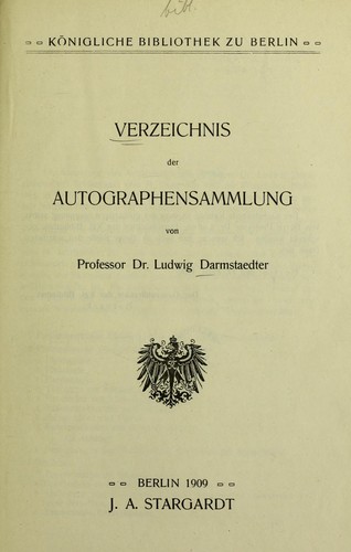 Cover for Verzeichnis der Autographensammlung