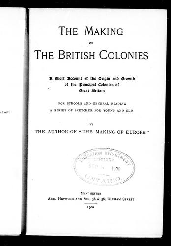 Cover for The making of the British colonies
