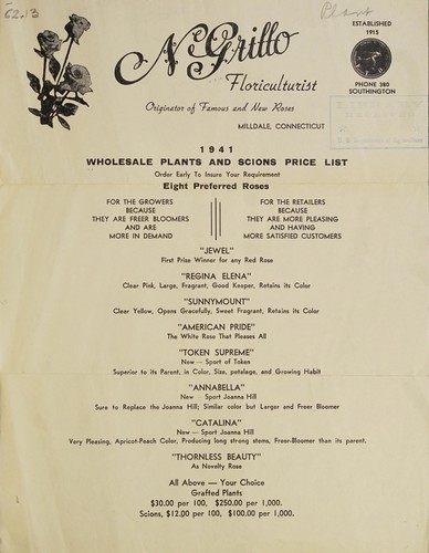 Cover for Wholesale plants and scions price list, 1941