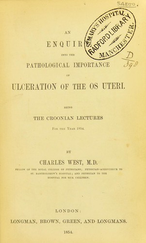 Cover for An enquiry into the pathological importance of ulceration of the os uteri