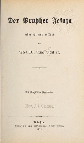 Cover for Der prophet Jesaja übersetzt und erklärt