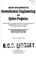 Cover for Recent developments in geotechnical engineering for hydro projects