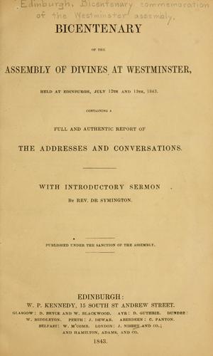 Cover for Bicentenary of the Assembly of Divines at Westminster