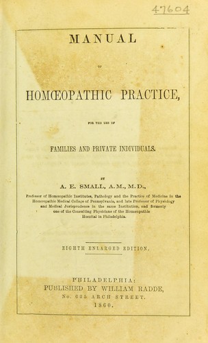 Cover for Manual of homoeopathic practice