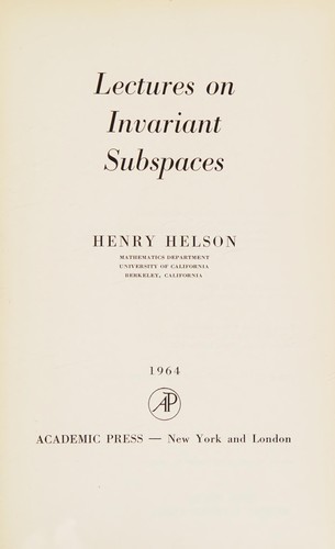 Cover for Lectures on invariant subspaces.