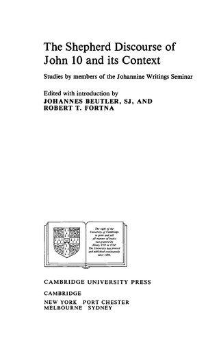 Cover for The Shepherd Discourse of John 10 and its context