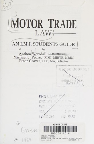 Cover for Motor Trade Law