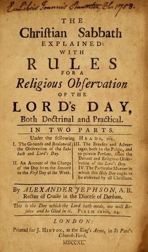 Cover for The Christian Sabbath explained
