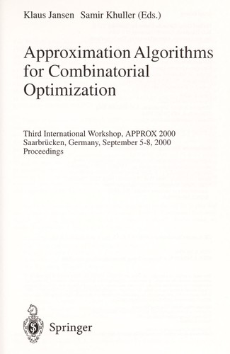 Cover for Approximation algorithms for combinatorial optimization