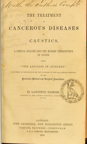 Cover for The treatment of cancerous diseases by caustics