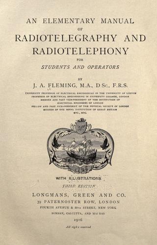 Cover for An elementary manual of radiotelegraphy and radiotelephony for students and operators