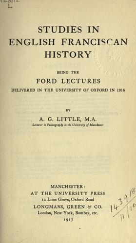Cover for Studies in English Franciscan history