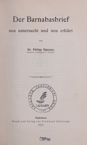 Cover for Der Barnabasbrief