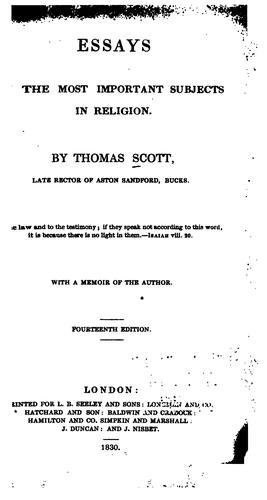 Cover for Essays on the Most Important Subjects in Religion: With a Memoir of the Author