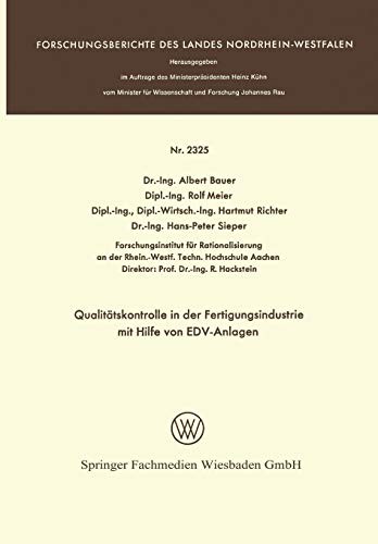 Cover for Qualitätskontrolle in der Fertigungsindustrie mit Hilfe von EDV-Anlagen