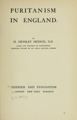 Cover for Puritanism in England