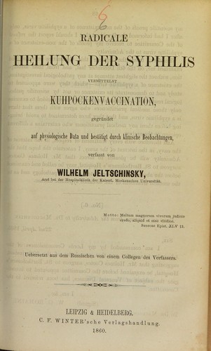 Cover for Radicale Heilung der Syphilis vermittelst Kuhpockenvaccination