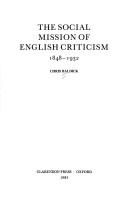 Cover for The social mission of English criticism, 1848-1932