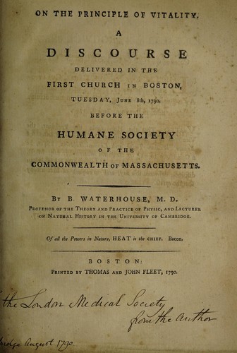 Cover for On the principle of vitality.