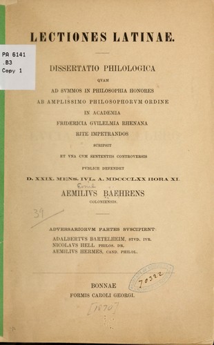 Cover for Lectiones latinae