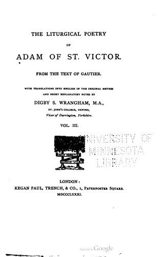 Cover for The liturgical poetry of Adam of St. Victor