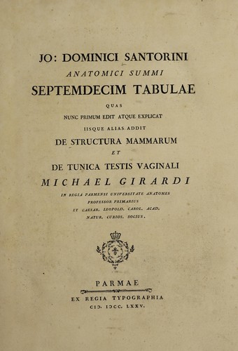 Cover for Septemdecim tabulae quas nunc primum edit atque explicat iisque alias addit De structura mammarum et De tunica testis vaginali Michael Girardi