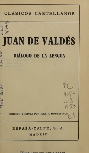 Cover for Juan de Valdes, Dialogo de la Lengua (Clasicos Castellanos, 86)