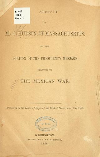 Cover for Speech of Mr. C. Hudson, of Massachusetts